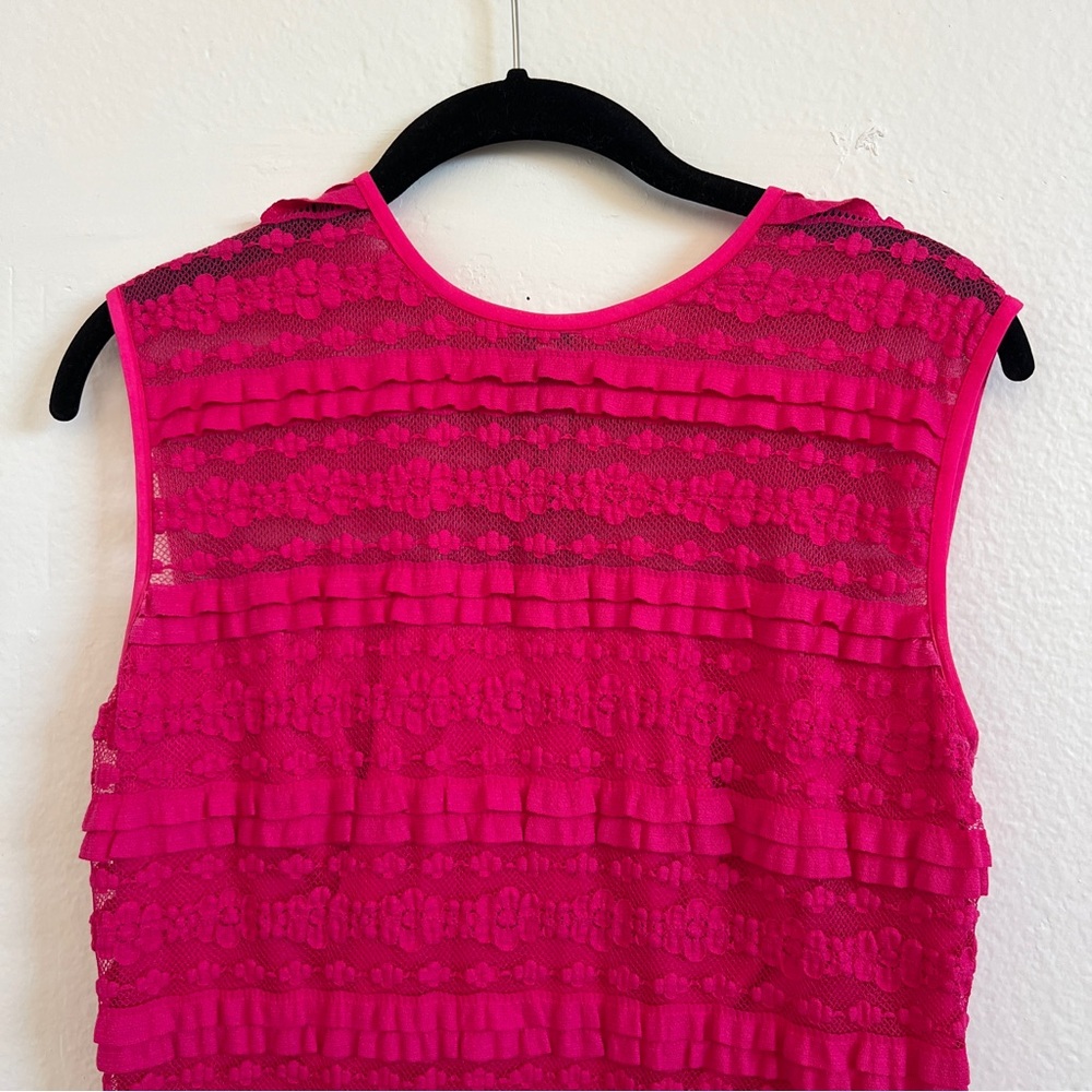 SHO Tadashi Shoji | Hot Pink Tiered Ruffle Lace Mini Dress - Size M - Picture 5 of 8